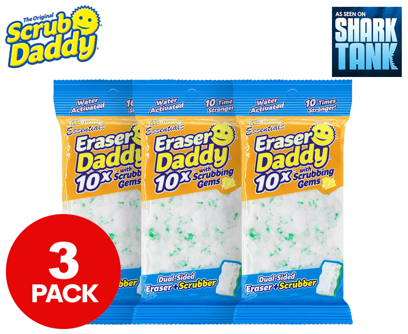 Scrub Daddy Eraser Sponge - Eraser Daddy 10x - Durable Melamine Eraser,  Dual-Sided Scrubber, Temperature Controlled, Water Activated, All Purpose