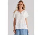 Millers Short Sleeve Cotton Broderie Front Blouse - Womens - Schiffly