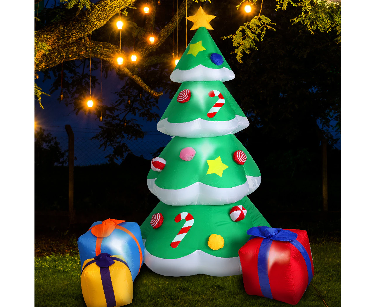 Santaco Christmas Inflatable Xmas Tree Green Gift Decorations Outdoor LED Lights