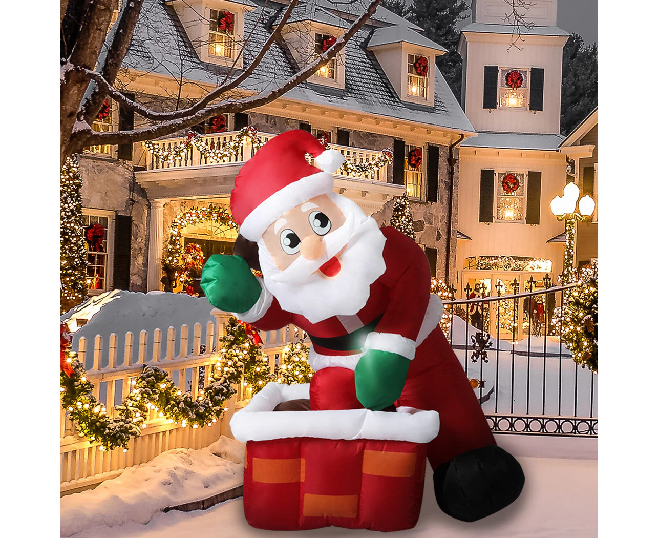 Santaco Inflatable Christmas Decor Santa Chimney 1.2M LED Lights Xmas Party