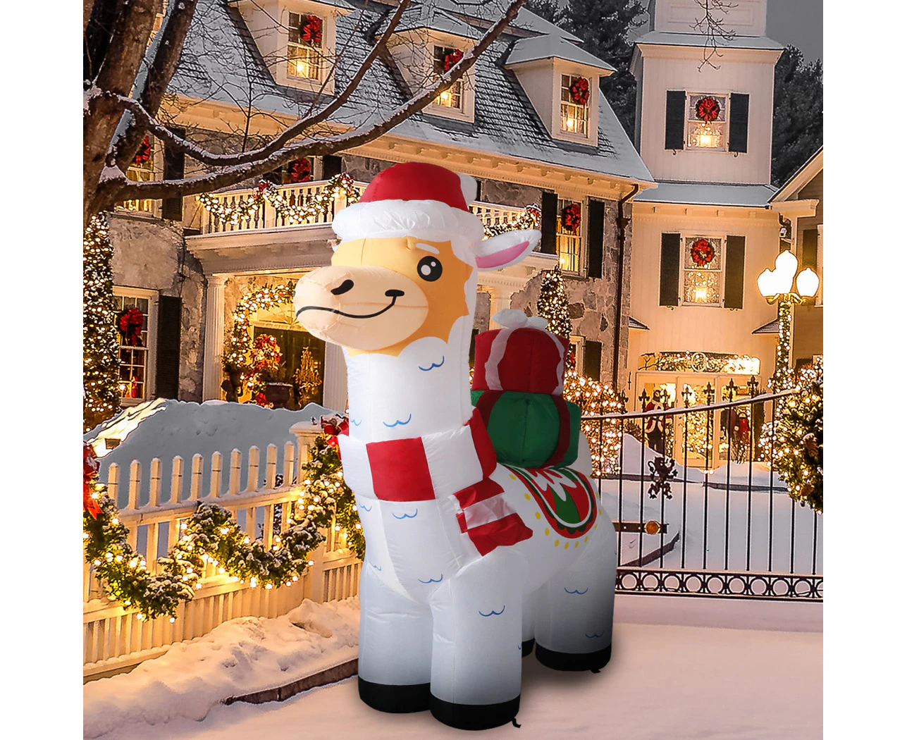 Santaco Inflatable Christmas Decorations Xmas Alpaca 1.8M LED Lights Xmas Party