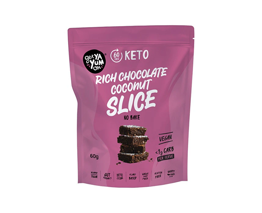 Get Ya Yum On (60 sec Keto) Rich Chocolate Coconut Slice (No Bake) 60g