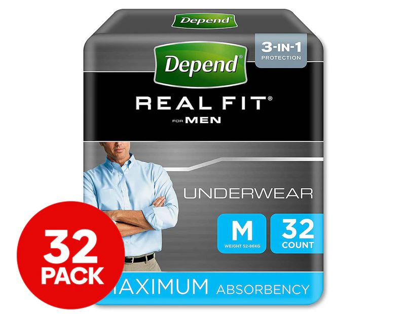 Depend Men's Medium Real Fit Incontinence Underwear 32-Pack