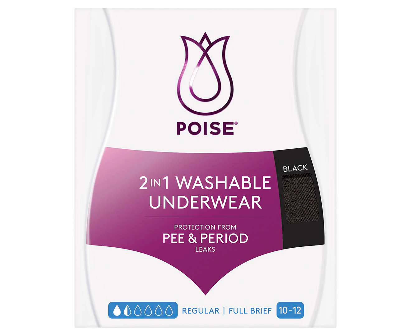 Poise 2-in-1 Washable Incontinence & Period Full Brief - Black