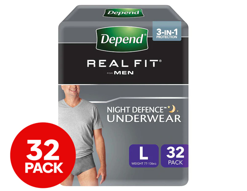 Depend Men's Large Real Fit Night Defence Incontinence Underwear 32 ...