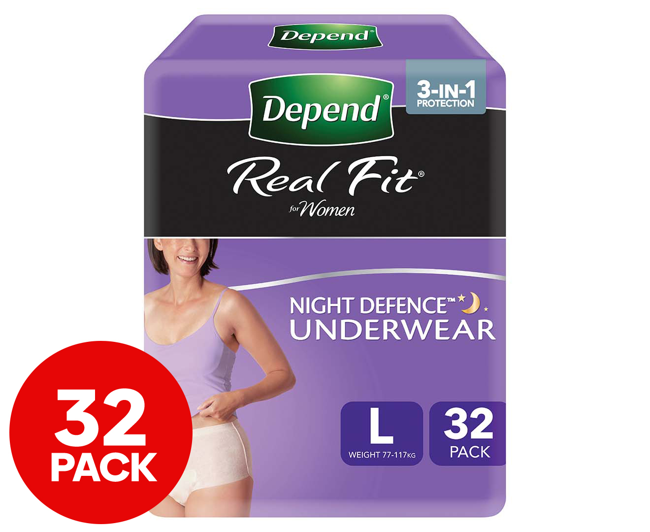 Depend Women's Large Real Fit Night Defence Incontinence Underwear