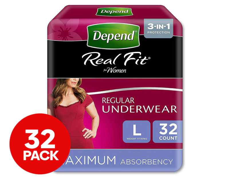 Depend Women's Large Real Fit Regular Incontinence Underwear 32-Pack