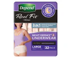 Depend Women's Large Real Fit Night Defence Incontinence Underwear 32-Pack