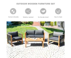 Costway 4PCS Outdoor Patio Furniture Wood Lounge Sofa Set Table Chairs Setting Garden Backyard Grey