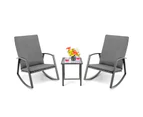 Costway 3pc Outdoor Rattan Rocking Chairs Set Patio Lounge Setting Furniture Glass Coffee Table Garden Bistro Yard