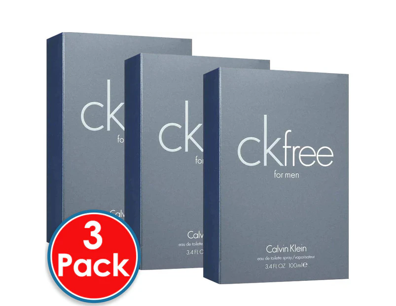 3 x Calvin Klein CK Free For Men 100mL EDT Spray Perfume Fragrance 100% Genuine