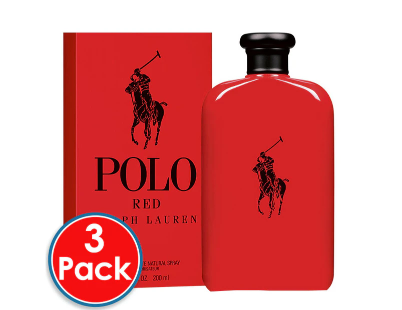 3 x Ralph Lauren Polo Red 200mL Eau De Toilette Spray Men Perfume 100% Genuine