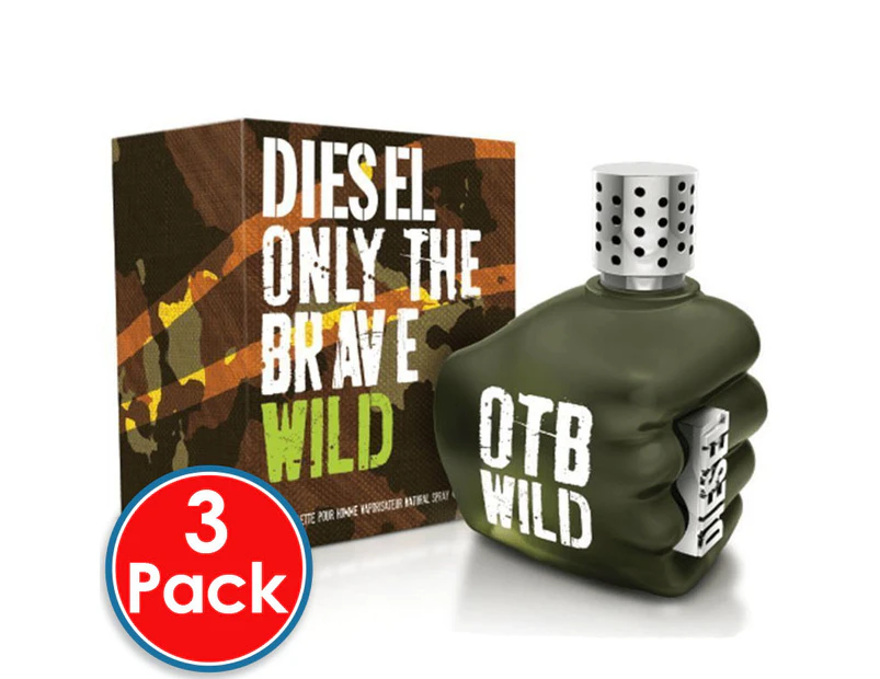 3 x Diesel Only The Brave Wild 75mL EDT Natural Spray Men Perfume Fragrance New