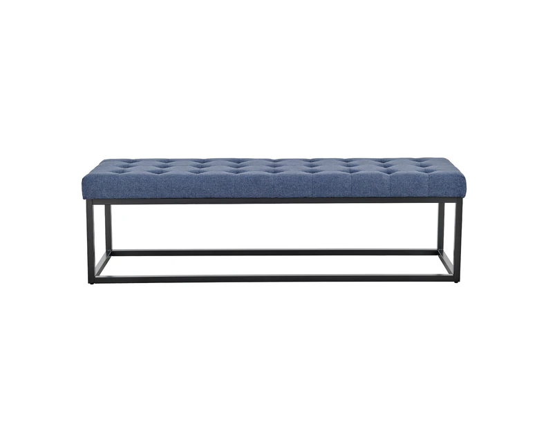 Cameron Button-Tufted Upholstered Bench with Metal Legs - Blue