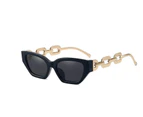 The new trend of small frame sunglasses, personalized chain temples, trendy sunshade sunglasses for women (black)
