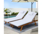 Gardeon 2x Sun Lounge Wooden Lounger Outdoor Furniture Day Bed Wheel Patio White