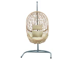 Gardeon Outdoor Egg Swing Chair Wicker Rattan Furniture Pod Stand Cushion Yellow