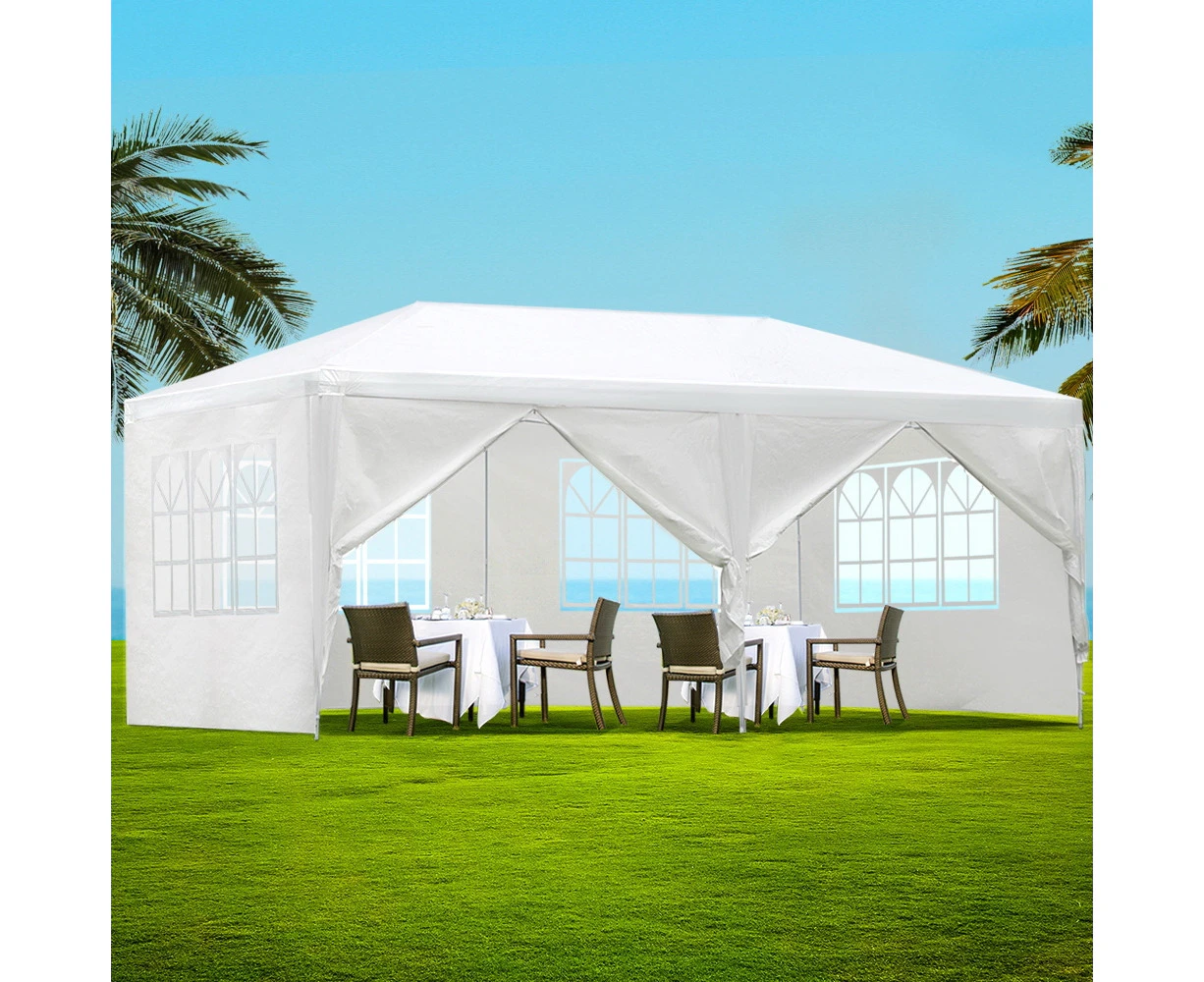 InstaHut Gazebo 3x6m Marquee Wedding Party Tent Outdoor Camping Side Wall Canopy 6 Panel White