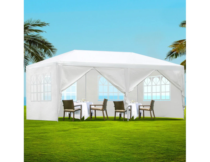 InstaHut Gazebo 3x6m Marquee Wedding Party Tent Outdoor Camping Side Wall Canopy 6 Panel White
