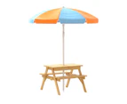 Keezi Kids Outdoor Table and Chairs Picnic Bench Umbrella Set Water Sand Pit Box