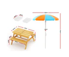 Keezi Kids Outdoor Table and Chairs Picnic Bench Umbrella Set Water Sand Pit Box