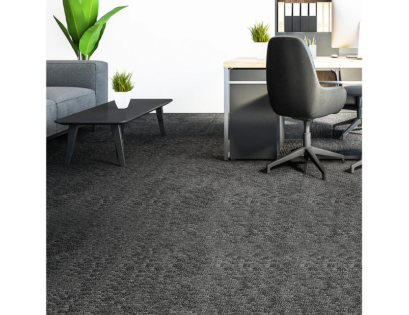 Marlow 20x Carpet Tiles Heavy Commercial Retail Office Flooring Black 50X50cm