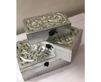 Set of 3  Silver Decorative Storage Box, Floral Motifs Jewellery Box