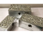 Set of 3  Silver Decorative Storage Box, Floral Motifs Jewellery Box