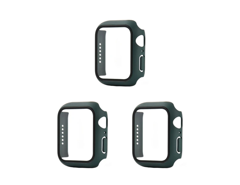 Strapmall 3 Packs PC Tempered Glass Protective Case for iWatch SE 7 6 5 4 3 2 1-DarkGreen