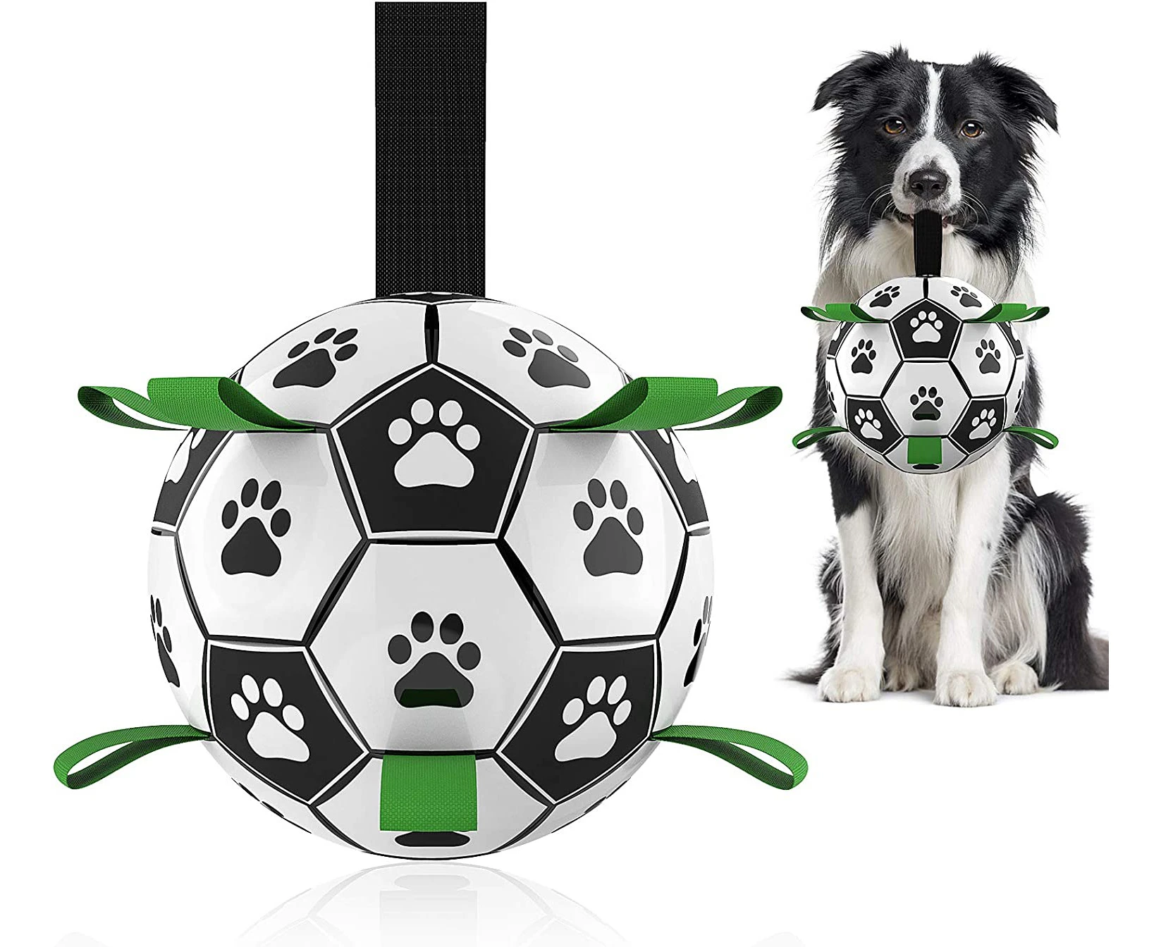 Dog Toys Soccer Ball with Grab Tabs, Interactive Dog Toys for Tug of War, Puppy Birthday Gifts, Dog Tug Toy, Dog Water Toy, Durable Dog Balls for Dog