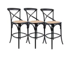 Aster 3pc Crossback Bar Stools Dining Chair Solid Birch Timber Rattan Seat Black