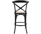 Aster 4pc Crossback Bar Stools Dining Chair Solid Birch Timber Rattan Seat Black