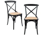 Aster Crossback Dining Chair Set of 2 Solid Birch Timber Wood Ratan Seat - Black