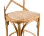 Aster 2pc Crossback Bar Stools Dining Chair Solid Birch Timber Rattan Seat - Oak