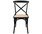 Aster Crossback Dining Chair Set of 2 Solid Birch Timber Wood Ratan Seat - Black