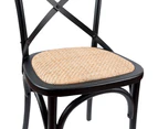 Aster Crossback Dining Chair Set of 2 Solid Birch Timber Wood Ratan Seat - Black