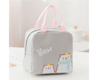 Insulated Lunch Bag Zipper Closure Oxford Cloth Large Capacity Cartoon Picnic Tote Household Supplies -Grey - Grey
