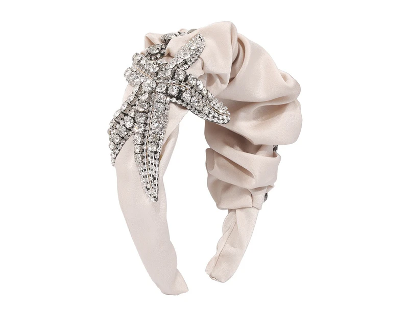 Fashion Headband for Women Luxurious Elegant Wide Headband with Rhinestone Starfish Bee Crystal Hairband - Beige
