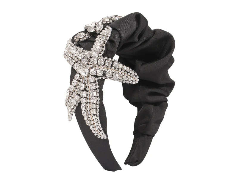 Fashion Headband for Women Luxurious Elegant Wide Headband with Rhinestone Starfish Bee Crystal Hairband - Black