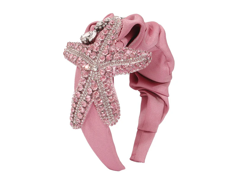 Fashion Headband for Women Luxurious Elegant Wide Headband with Rhinestone Starfish Bee Crystal Hairband - Pink