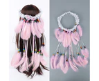 Feather Headband Hippie Headdress - Bohemian Indian Feather Headdress Native American Feather Headpiece - Pink