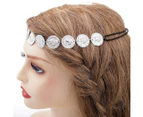 Boho Head Chain Coin Elastic Headbands Wedding Headpiece Hair Accessories for Women and Girls - Silver