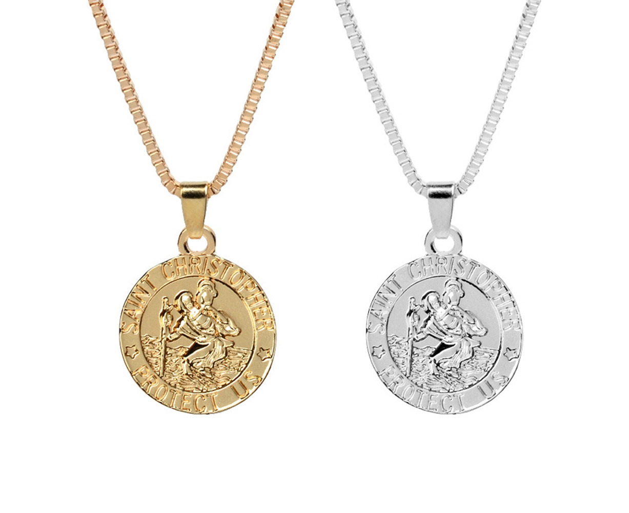 Square Saint Christopher Necklace in Solid Sterling Silver Protect Us –  www.allpatronsaints.com