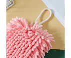 Hand Towel Thicken Super Absorbent Household Hanging Towel Cleaning Cloth with Lanyard for Kitchen-Pink