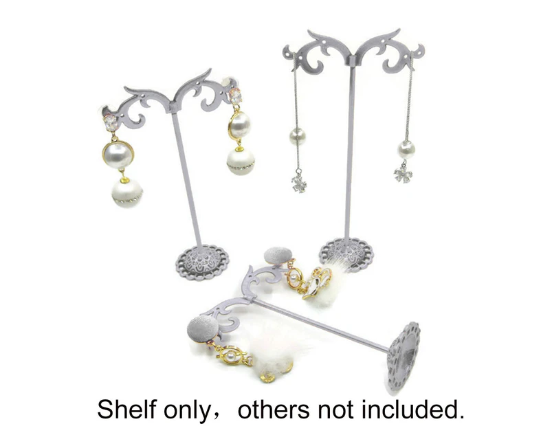 3Pcs Metal Earrings Shelf Stand Holder Jewelry Ear Stud Display Rack Organizer-Silver - Silver