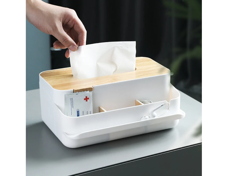Tissue Box Office Home Organizer Phone Holder Napkin Paper Towel Storage Case-White - White