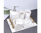Marble Texture Resin Cotton Swab Lid Storage Box Canister Jar Makeup Pad Holder-White - White