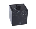 Marble Texture Resin Cotton Swab Lid Storage Box Canister Jar Makeup Pad Holder-Black - Black