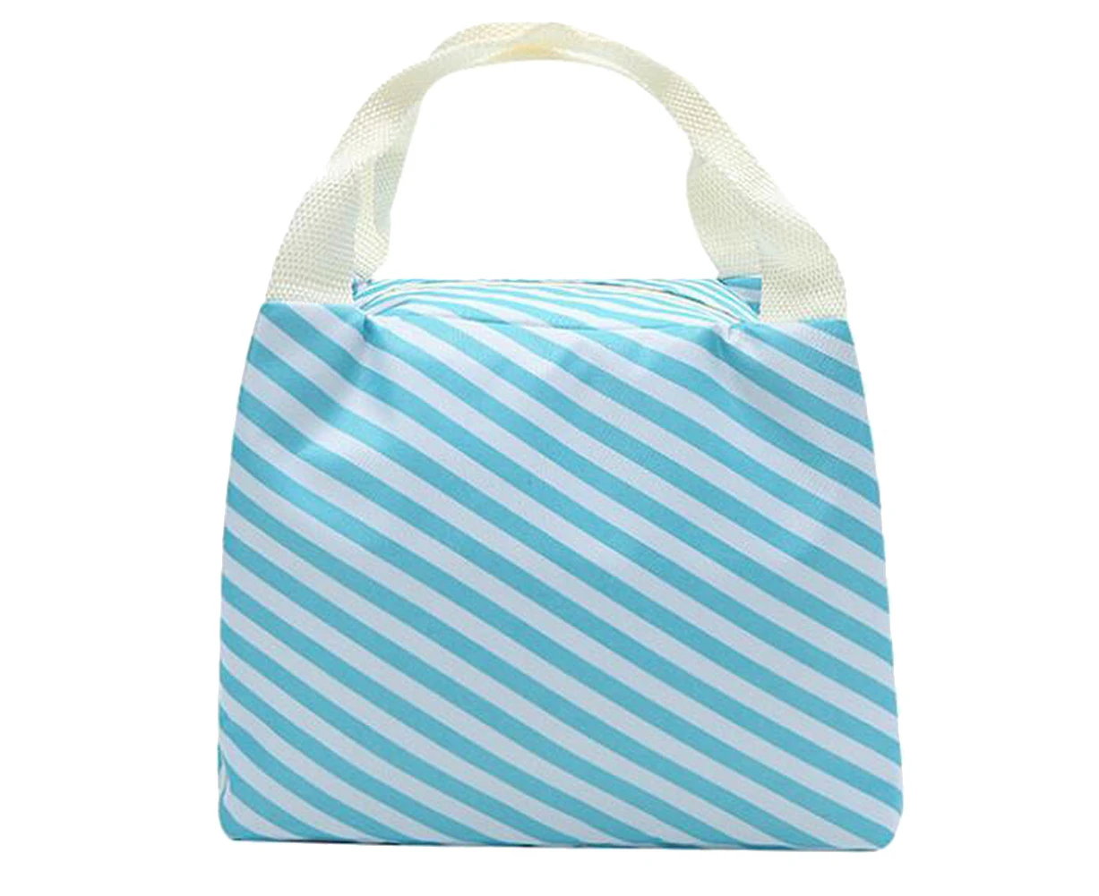 Women Kid Stylish Portable Flower Lemon Bird Food Catus Storage Bag Picnic Pouch-Blue Stripe* - Blue Stripe*