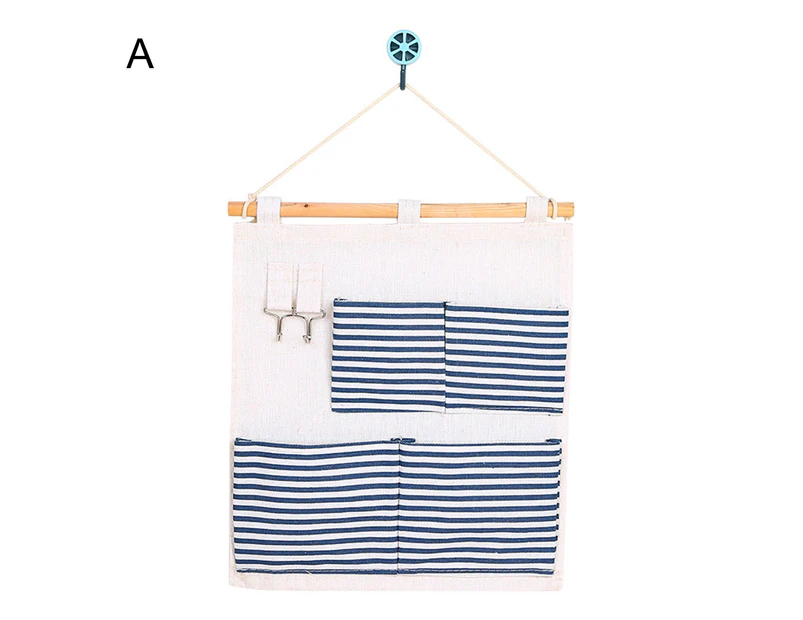 5 Grids Storage Bag Wall Hanging Wear Resistant Cotton Flax Space Saving Strong Loading Phone Holder Storage Pouch for Home